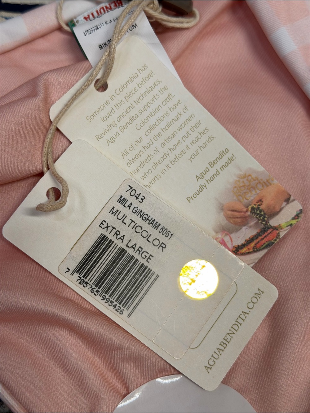 NWT Agua by Agua Bendita ‘Mila’ Gingham Low-Rise Bikini Briefs in Pastel Pink XL - Picture 12 of 14